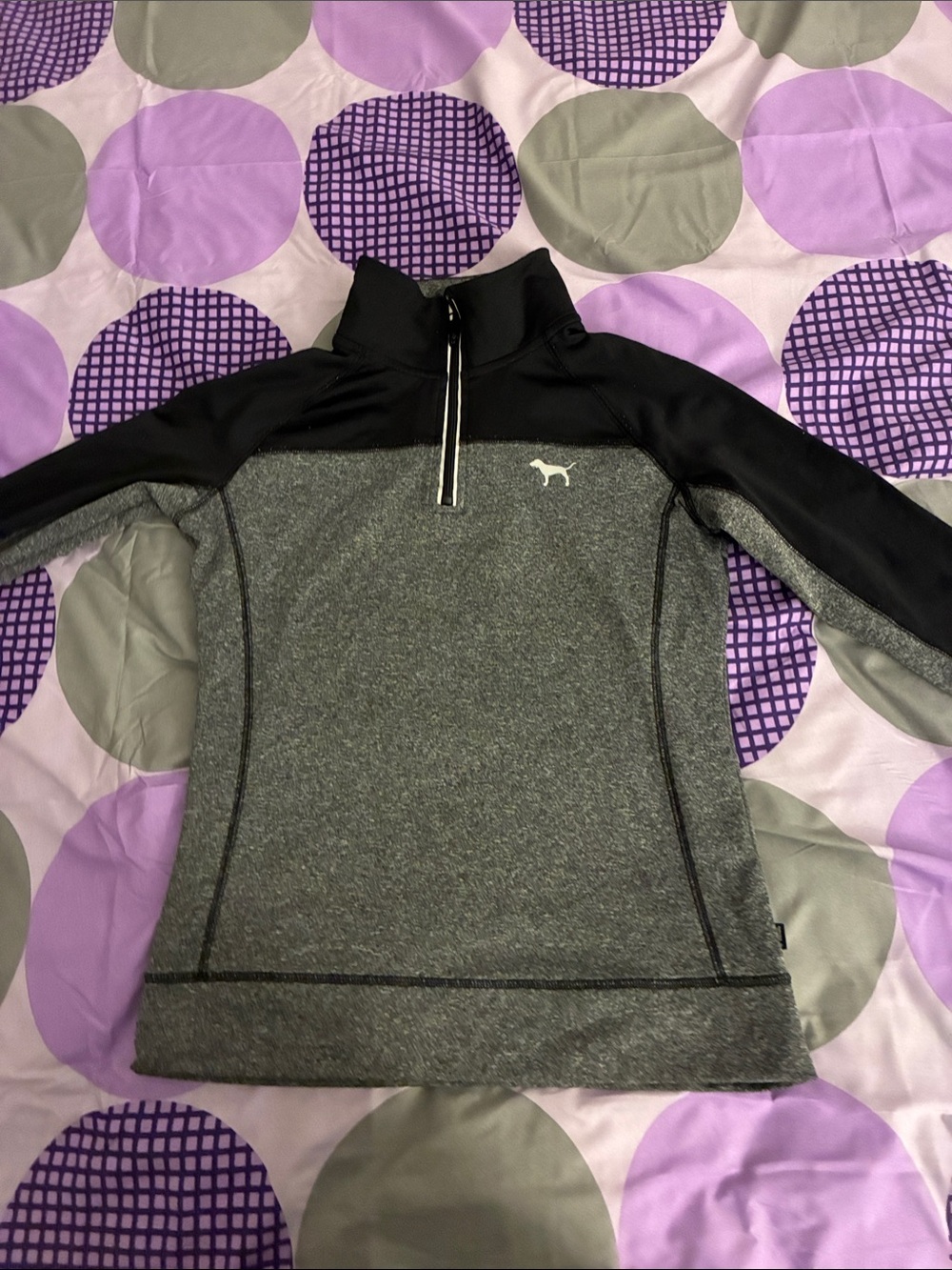 PINK Victoria's Secret Gray & Black Half-Zip Pullover